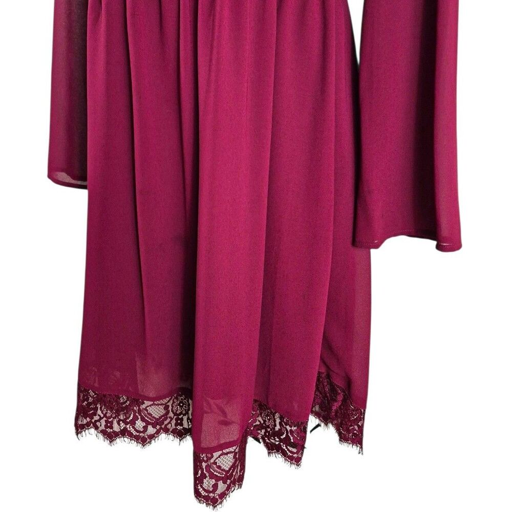 Altar'd State S Coquette Burgundy Lace Bell Sleeve Cold Shoulder Boho Midi Dress - Picture 10 of 10